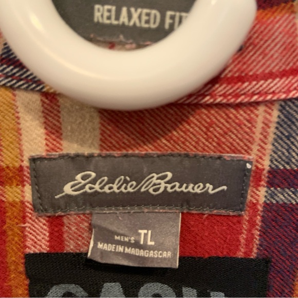 Custom Made Johnny Cash Graphic on Red Plaid Eddie Bauer Flannel Shirt, Sz TL - Picture 5 of 7